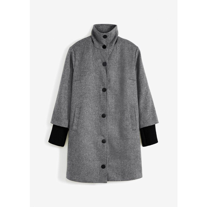 bonprix Krátky kabát vo vlnenom vzhľade, farba čierna 58487044