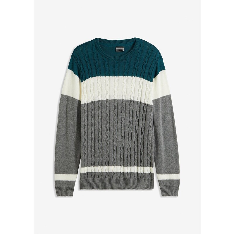 bonprix Pulóver s osmičkovým vzorom a bavlnou, farba modrá 58487109