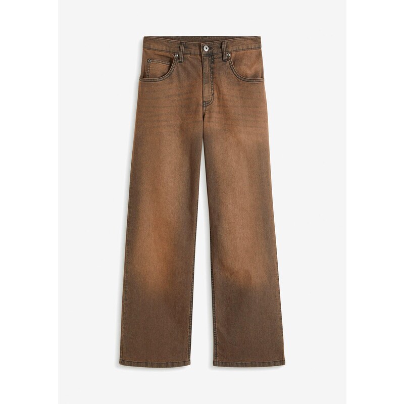 bonprix Džínsy, vintage štýl, široký strih, vysoký pás, farba hnedá 58487091