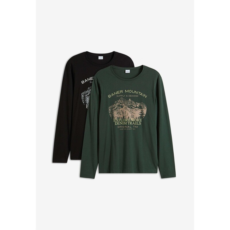 bonprix Tričko s dlhým rukávom (2 ks), farba zelená 58487115