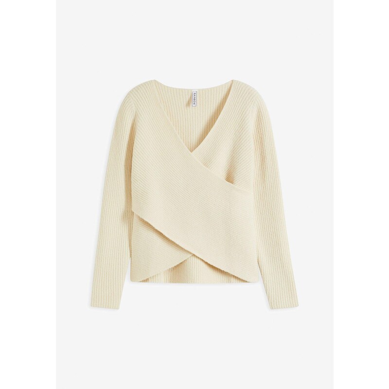 bonprix Zavinovací pulóver, farba béžová 58487265