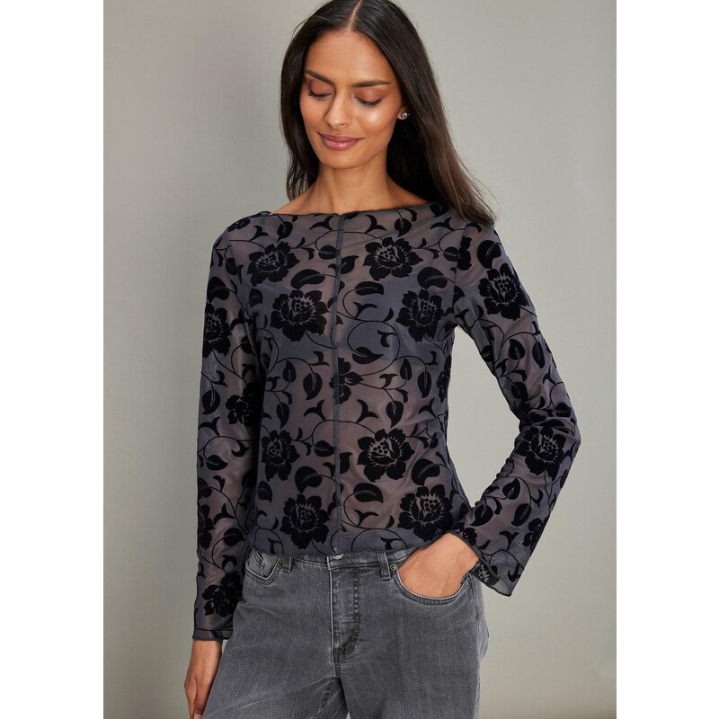 bonprix Transparentné tričko s dlhým rukávom, farba šedá 58491522