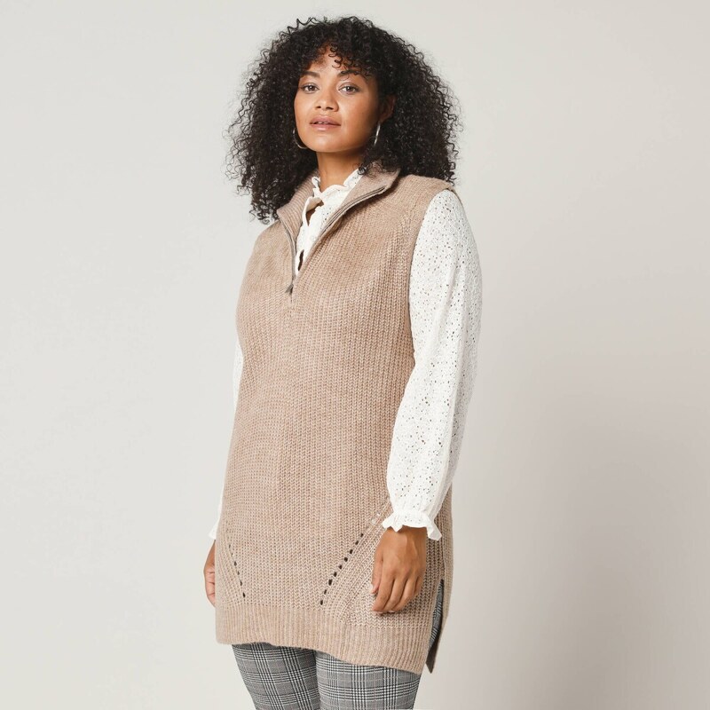 Tuniková vesta so stojačikom na zips béžový melír 036 Blancheporte 56607775