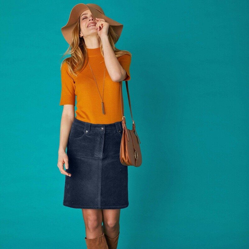 Rozšířená menčestrová sukňa námornícka modrá 036 Blancheporte 58509285