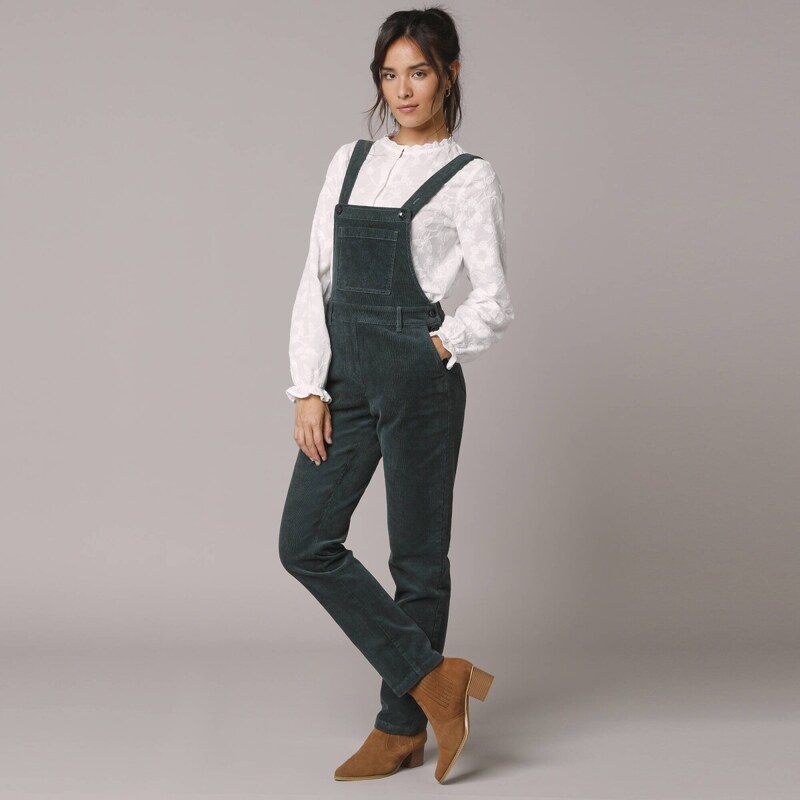 Menčestrové nohavice s trakmi tmavozelená 038 Blancheporte 58509297