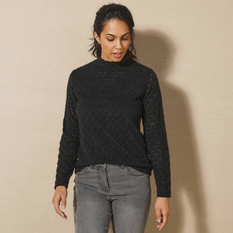 Strečové ažúrové tričko so stojačikom čierna 040 Blancheporte 58509304