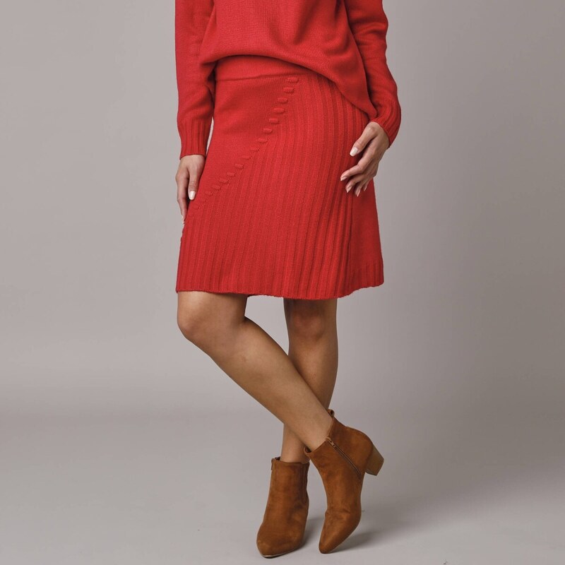 Úpletová rovná sukňa so vzorom červená 048 Blancheporte 58509332