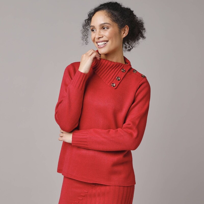 Pulóver so stojačikom na gombíkmi červená 044 Blancheporte 58509365