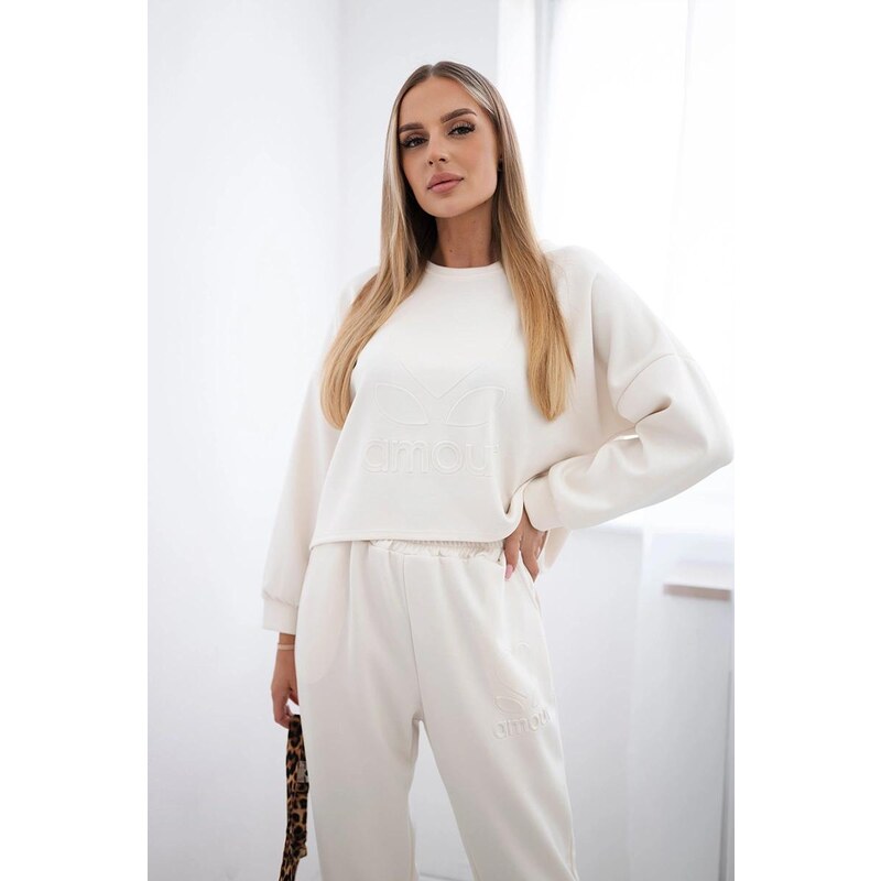 MladaModa Viskózová tepláková súprava Amour svetlá béžová 58175221