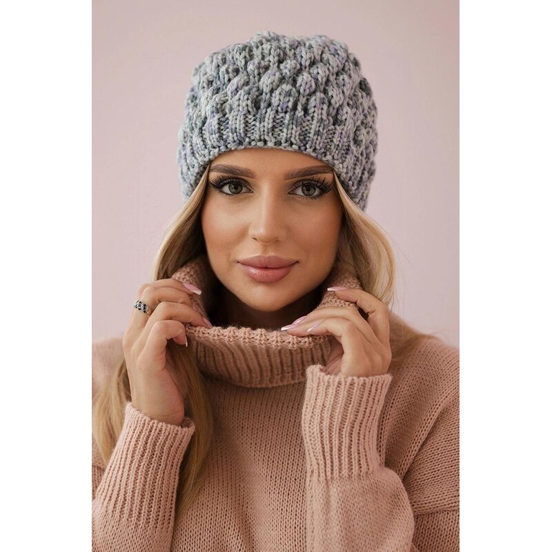 MladaModa Dámska čiapka K156 šedá+fialová 20312320