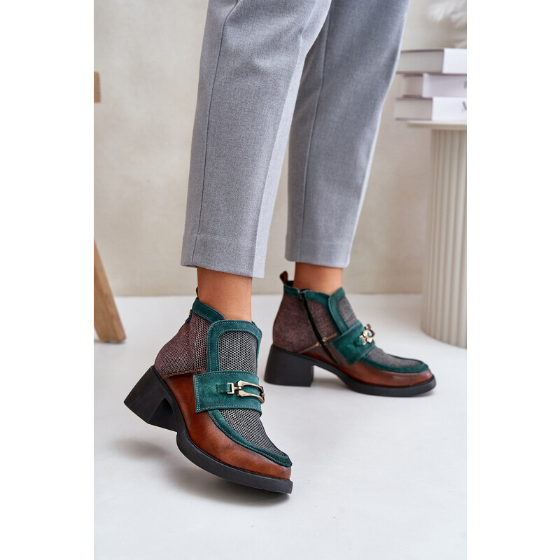 Kožené dámske čižmy s masívnym opätkom s ozdobou Maciejka 66108007