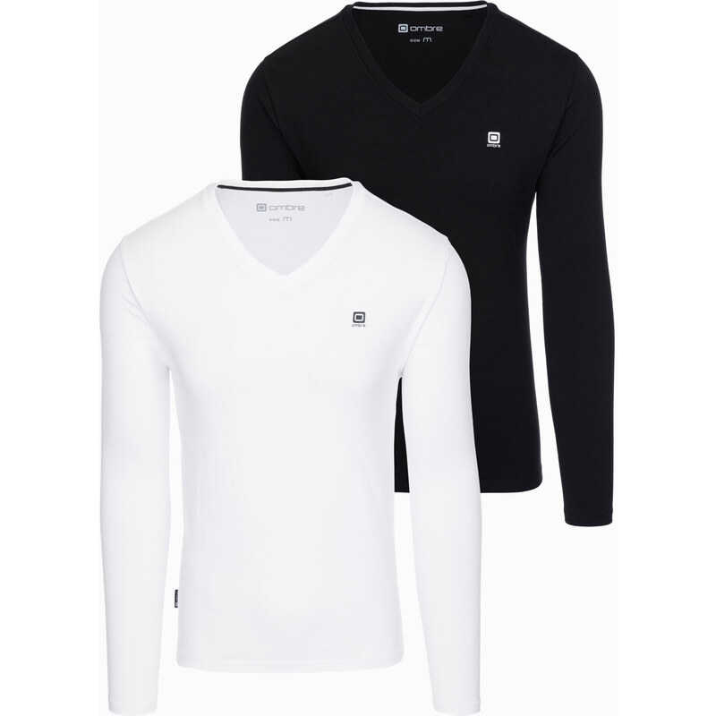 Ombre Set of 2x mens SLIM FIT longsleeve with V neckline and logo 64781342