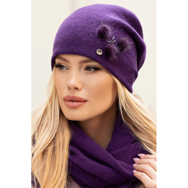 Kamea Fialová elegantná dámska čiapka na zimu Onyks, Farba fialová 59021049