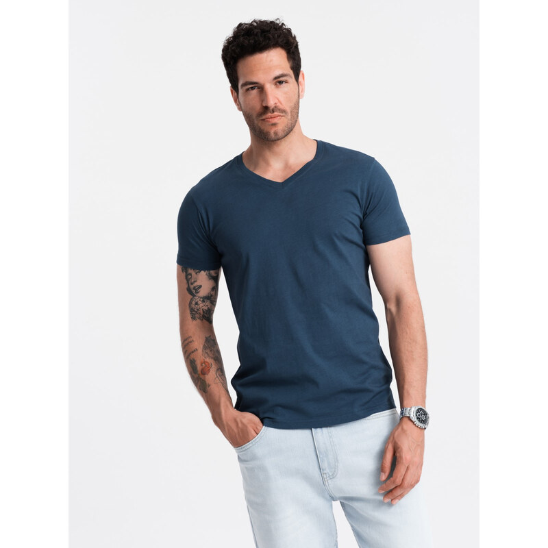Ombre BASIC mens classic cotton T-shirt with a serape neckline - dark 64780948