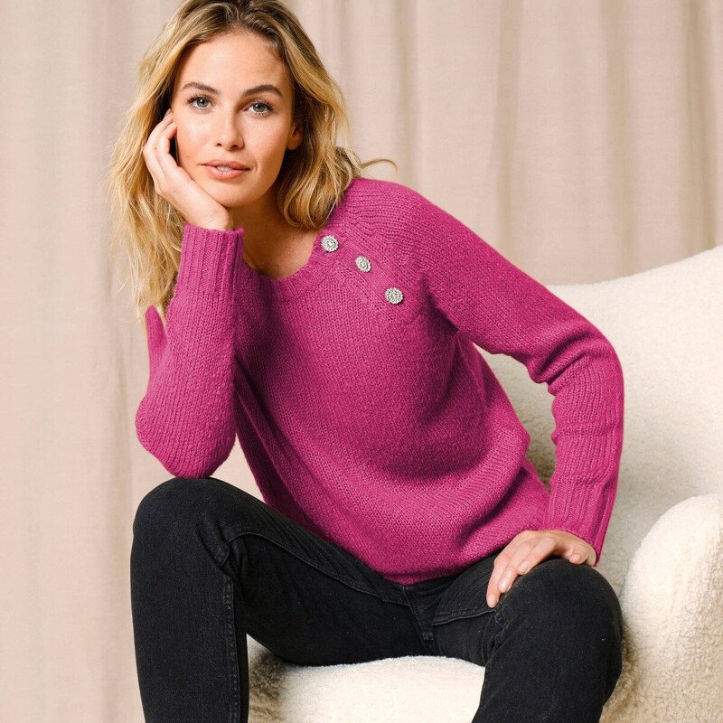 Pulóver zdobený bižutériovými gombíkmi fuksia 040 Blancheporte 59055171