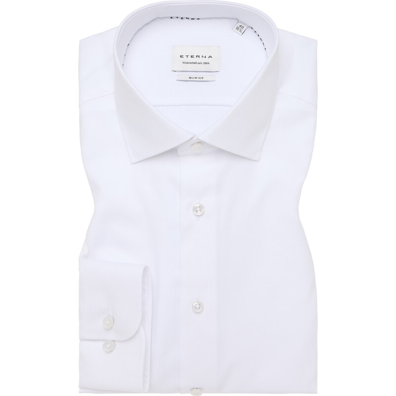 Pánska biela bavlnená štruktúrovaná košeľa ETERNA slim fit 59057208