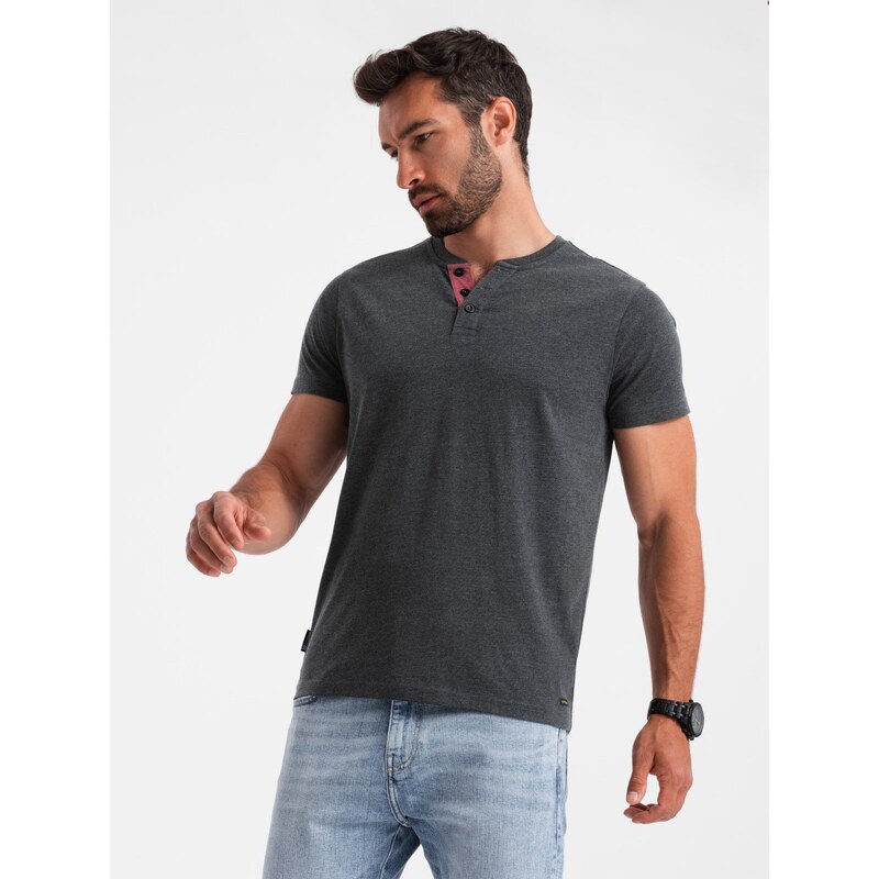 Ombre Mens t-shirt with unbuttoned round henley neckline - black 57778471