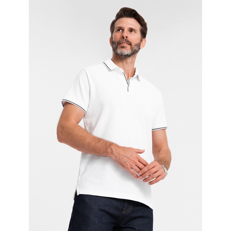 Ombre Mens pique knit polo shirt without buttons - white 54079954