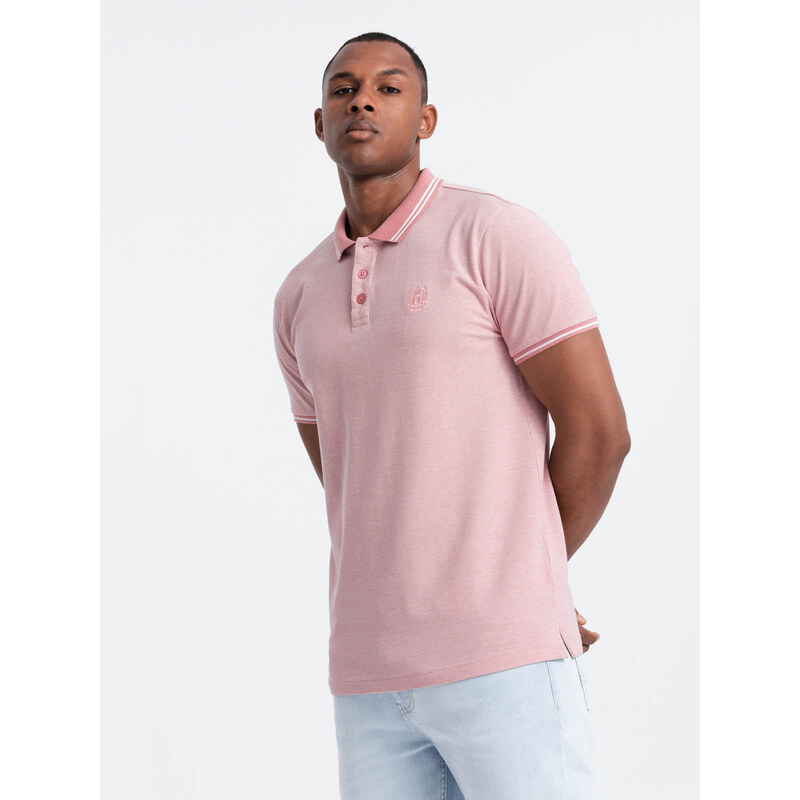 Ombre Melange mens polo shirt with striped collar - pink 64780923