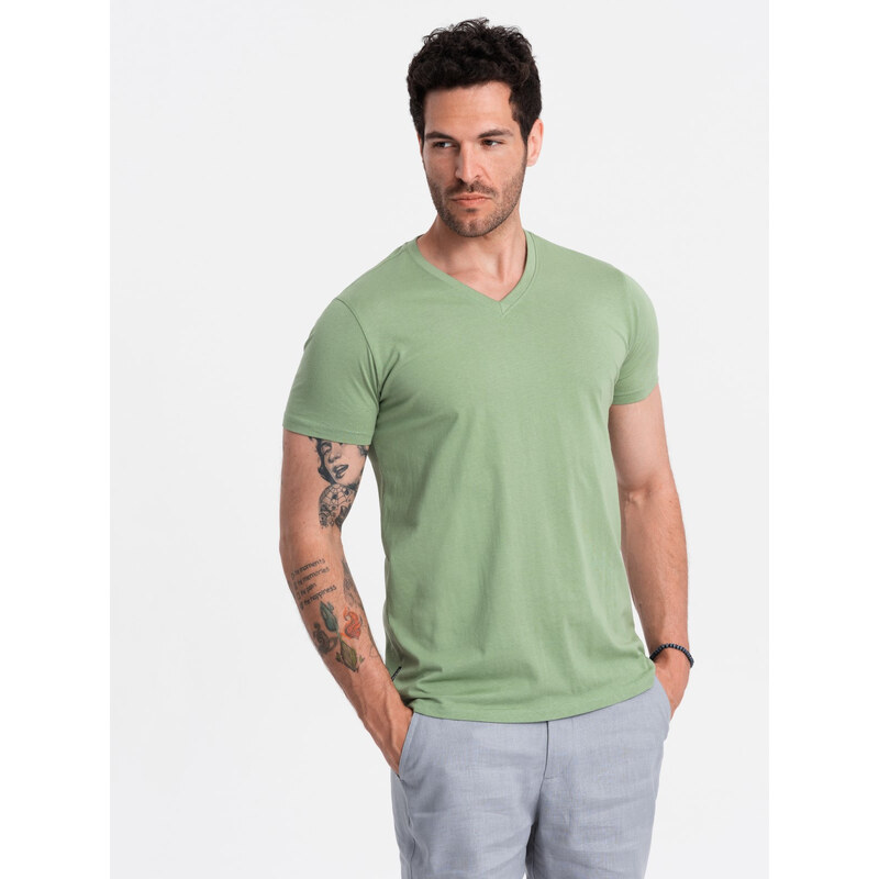 Ombre BASIC mens cotton classic tee with v-neck - green 57757287