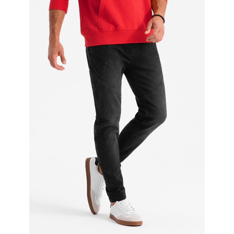 Ombre Mens denim joggers with asymmetrical stitching - black 64782840