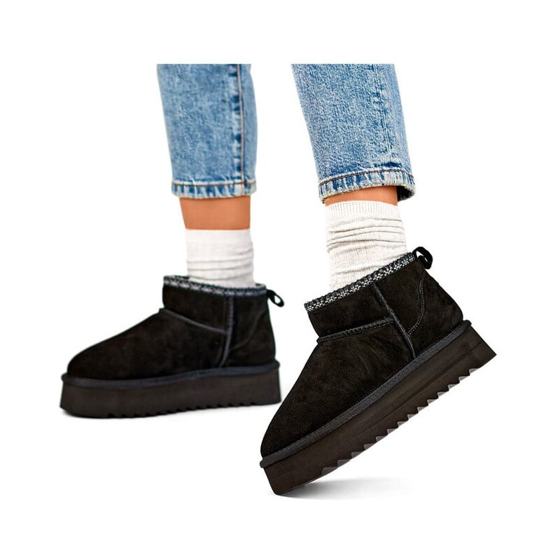 Resti primohurt Čierne kožené snehule, dámske zateplené zimné topánky 59067552