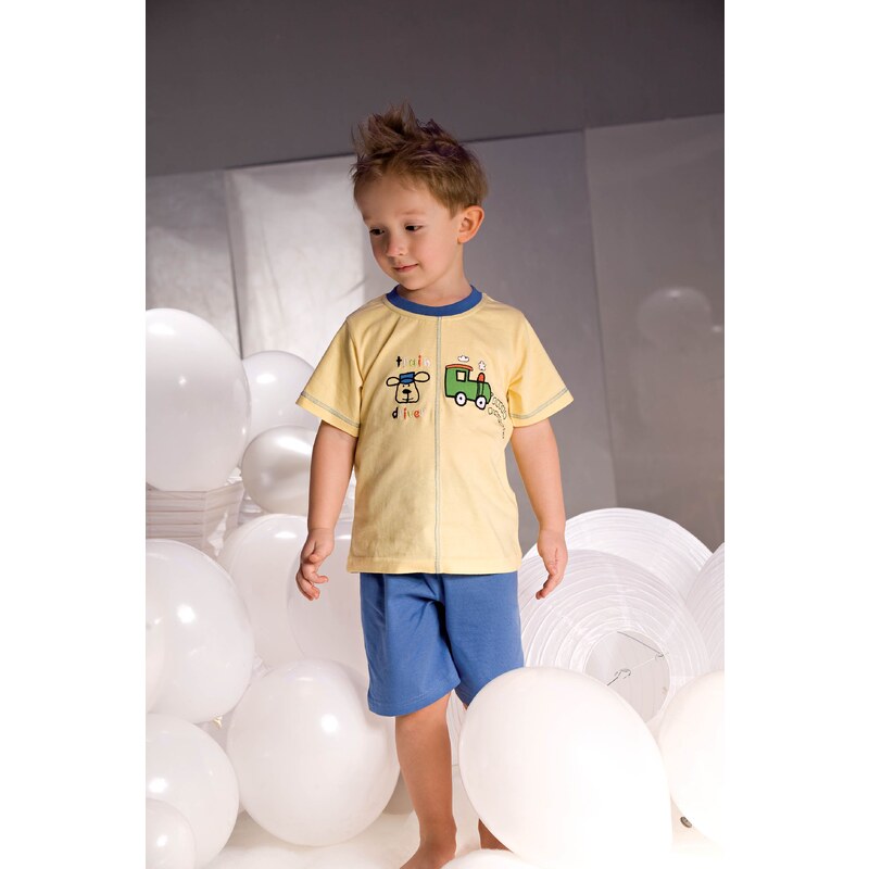Piccolo Meva Chlapčenské pyžamo bavlnené krátke Samuel 2973 žlto 61719186