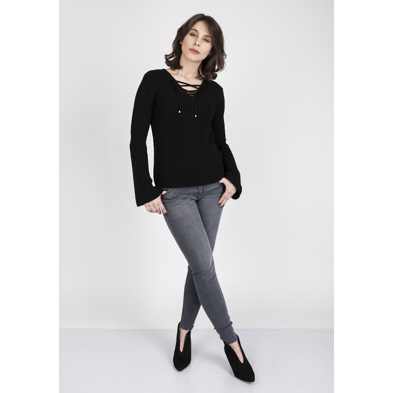 MKMSwetry Dámsky sveter Kylie SWE 117 čierny, Farba čierna 34095796