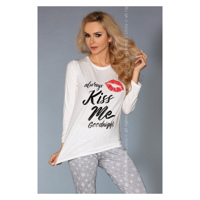 LivCo Corsetti Štýlové dámske pyžamo Sweet Kiss 109 smotanovo-šedé, 20276210