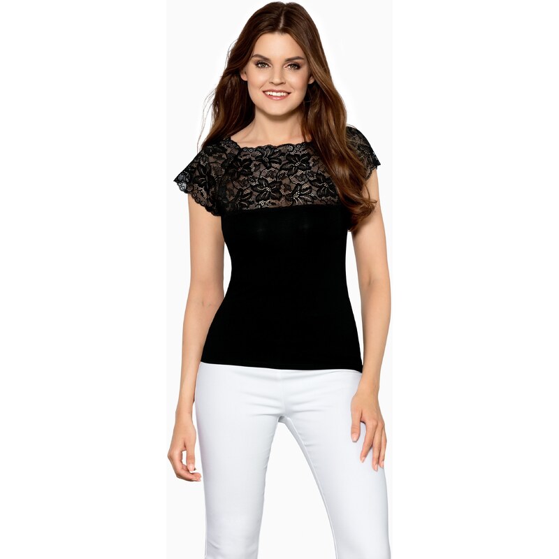 Babell Elegantný dámsky top s čipkou Elina čierny, Farba čierna 34096288