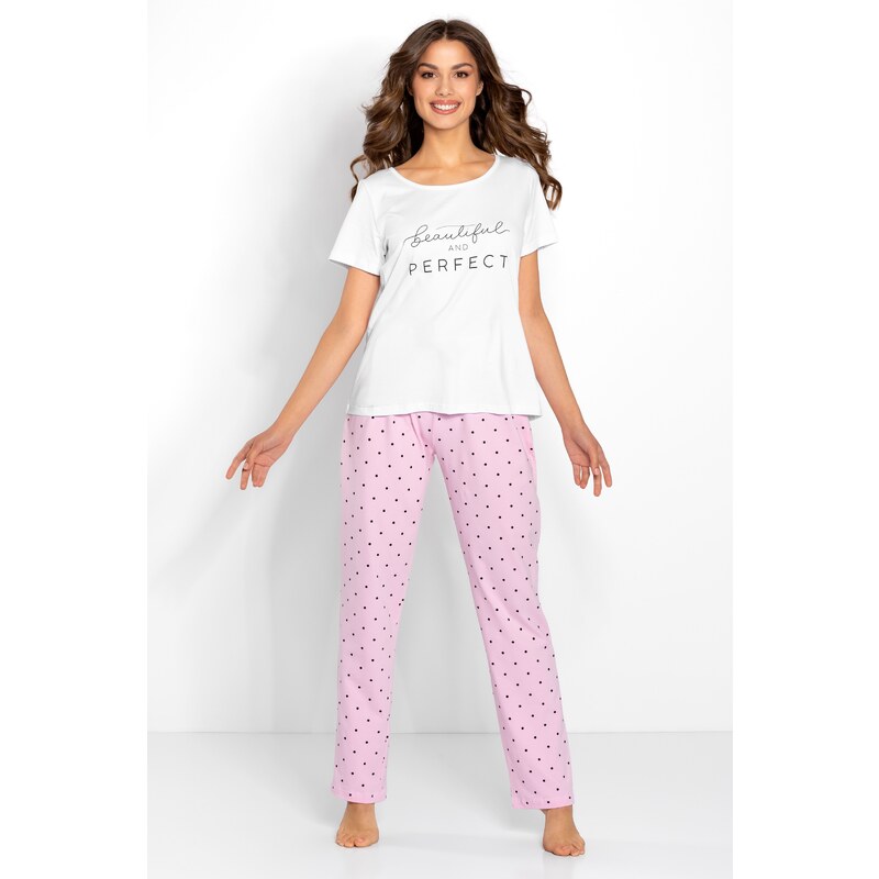 Momenti Per Me Štýlové dámske pyžamo Flawless, Farba biela-ružová 27270686