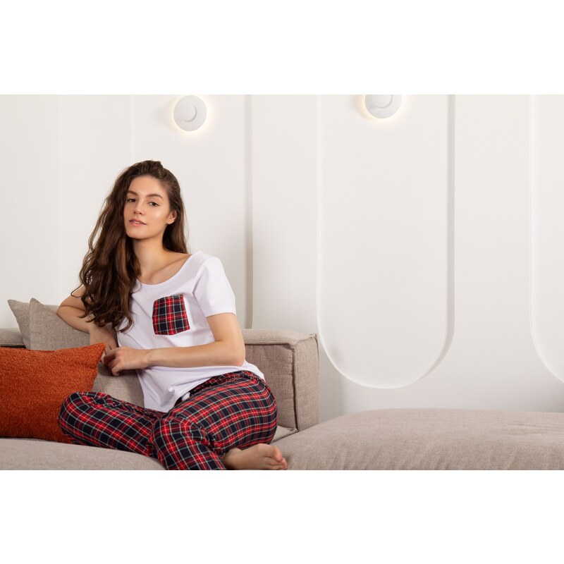 Momenti Per Me Štýlové dámske pyžamo Vivienne bielo-červené, Farba 35368001