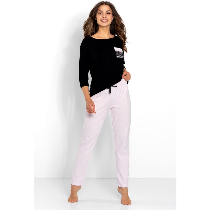 Momenti Per Me Luxusné dámske pyžamo Ashley čierno-ružové, Farba 35059757