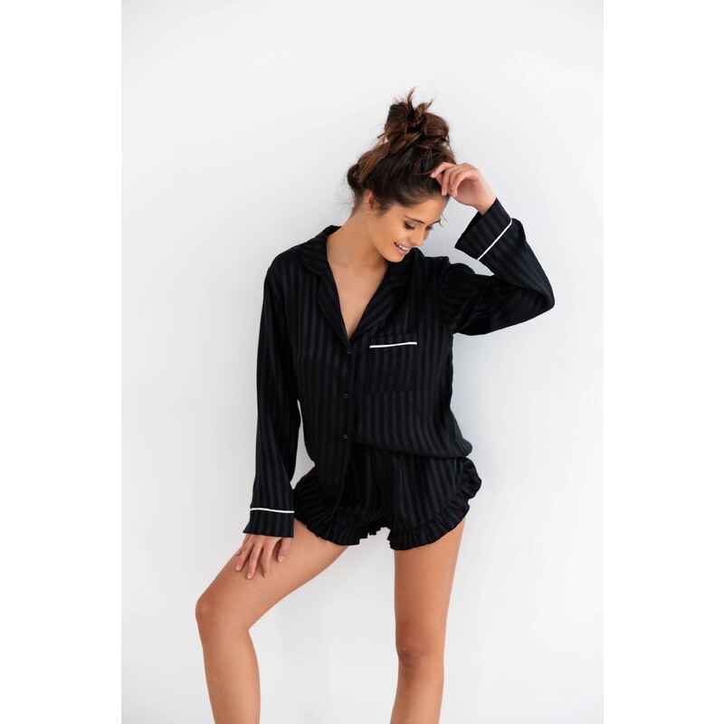 Sensis Dámske pyžamo na gombíky krátke Yasmina Black, Farba čierna 41562709