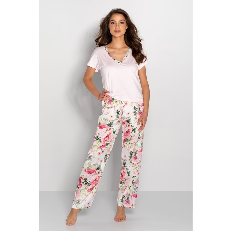 Momenti Per Me Luxusné dámske pyžamo s kvetmi Ines, Farba ružová 41562701
