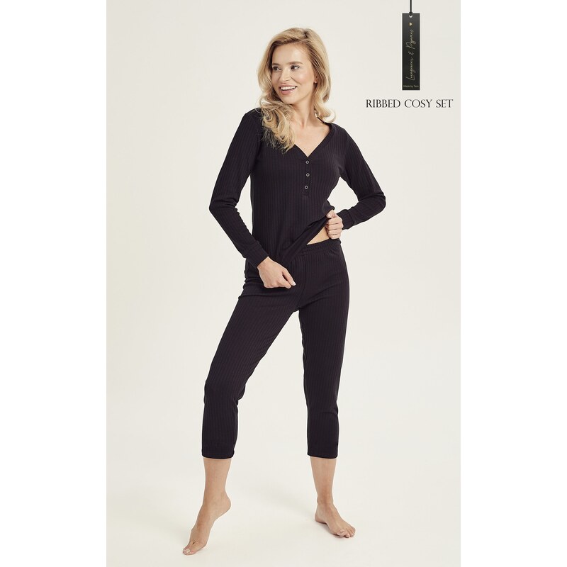 Taro Dámske bavlnené pyžamo Sisi 3003 čierne, Farba čierna 44408208