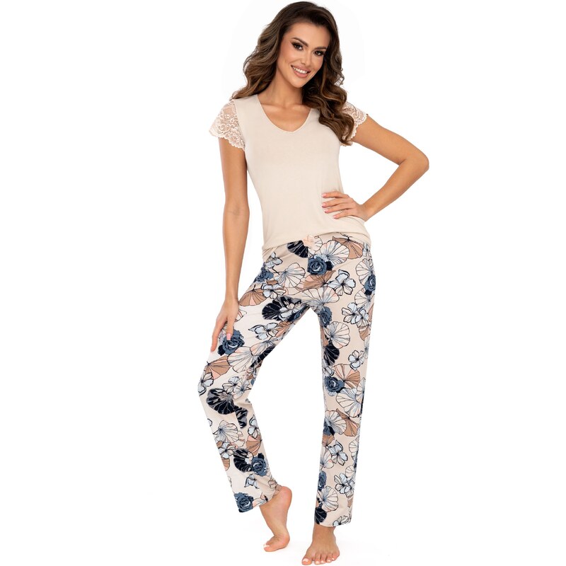 Donna Elegantné dámske pyžamo dlhé Sofia svetlobéžové, Farba 46342440