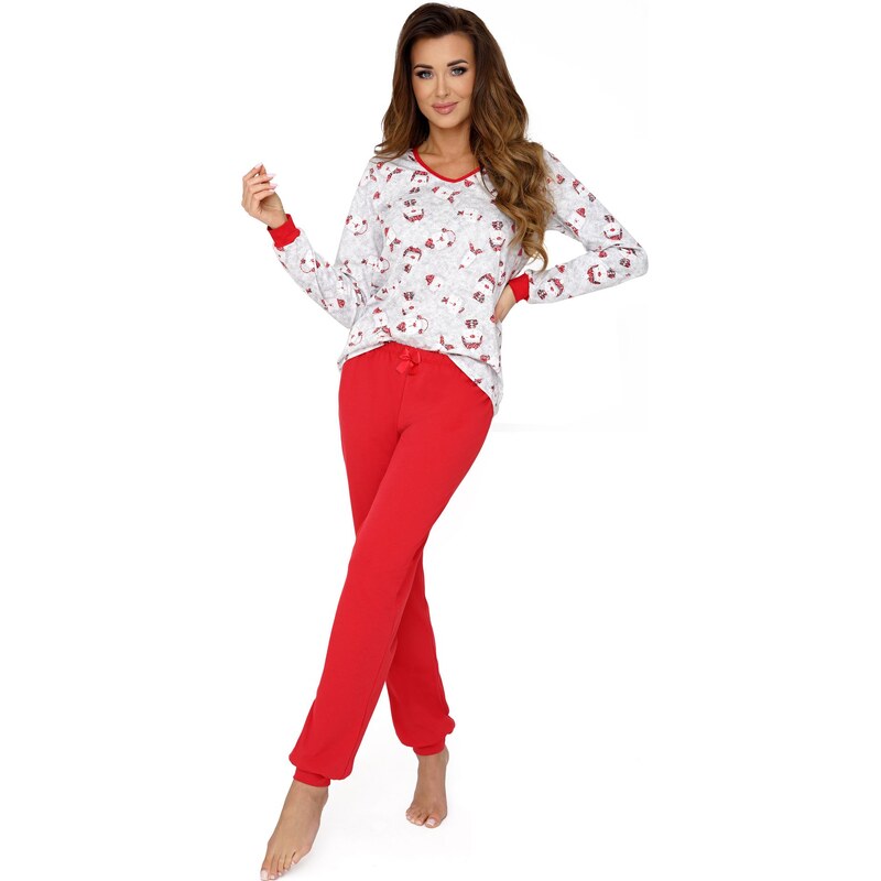 Donna Dámske bavlnené vianočné pyžamo Teddy, Farba smotanová-červená 41562677