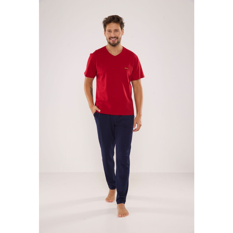 De Lafense Pánske bavlnené pyžamo Kevin 624, Farba bordová-tmavomodrá 46272329