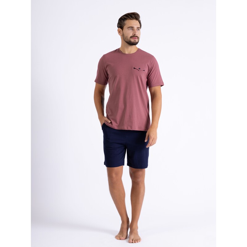 M-Max Pánske bavlnené pyžamo krátke Zibi 1460, Farba burgundy 57278008