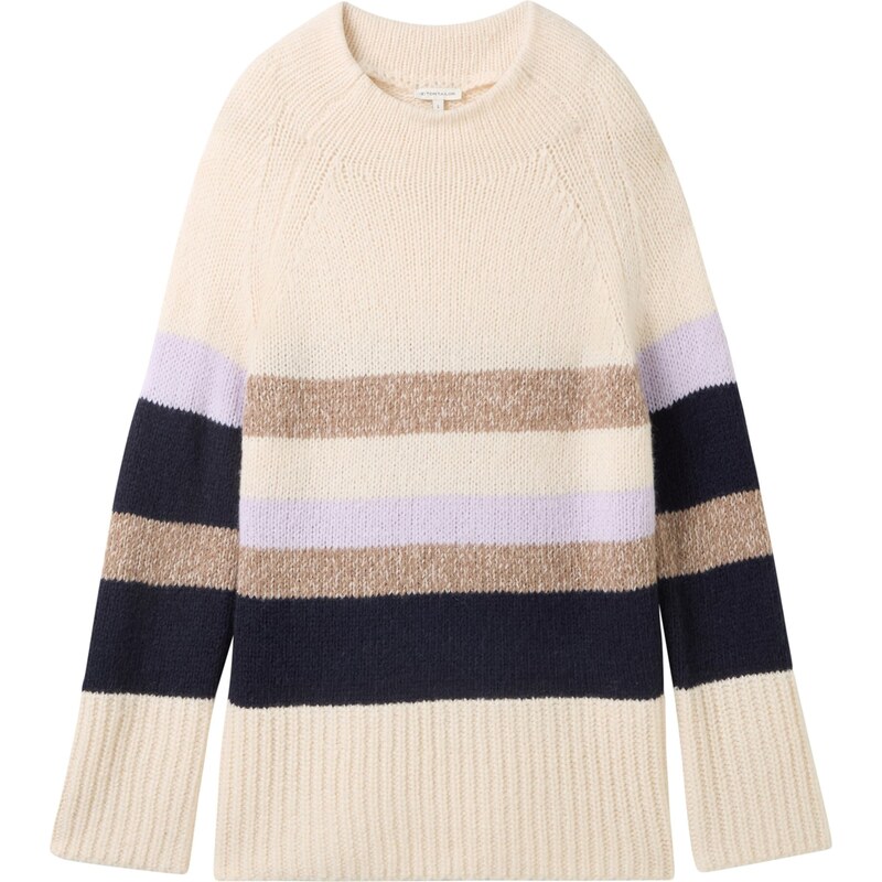 TOM TAILOR Sveter krémová / farba ťavej srsti / námornícka modrá / 59073096