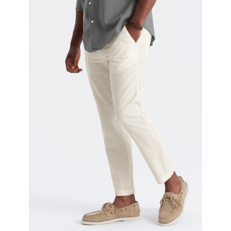 Ombre Mens linen blend roll-up chino pants - cream 52694963