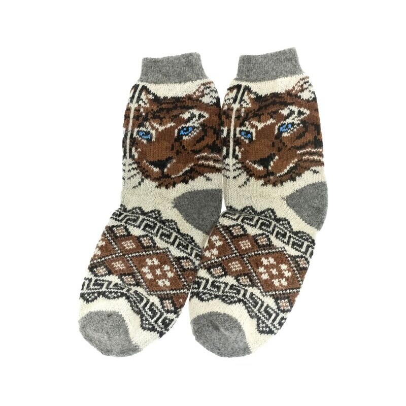 JOHN-C Pánske hrubé vlnené sivé ponožky TIGER 59075073