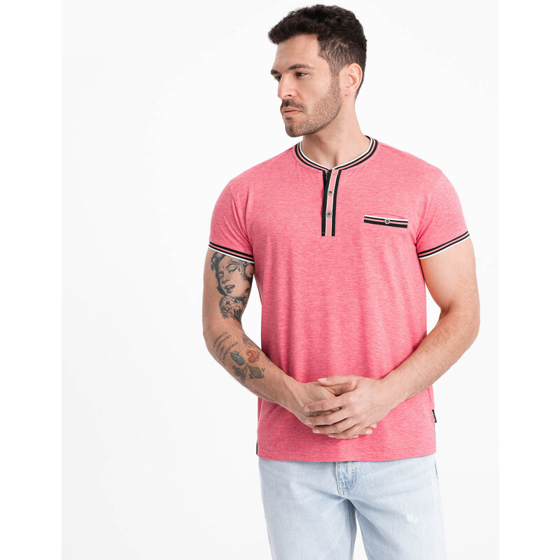 Ombre Mens henley t-shirt with decorative ribbing - red 51008788