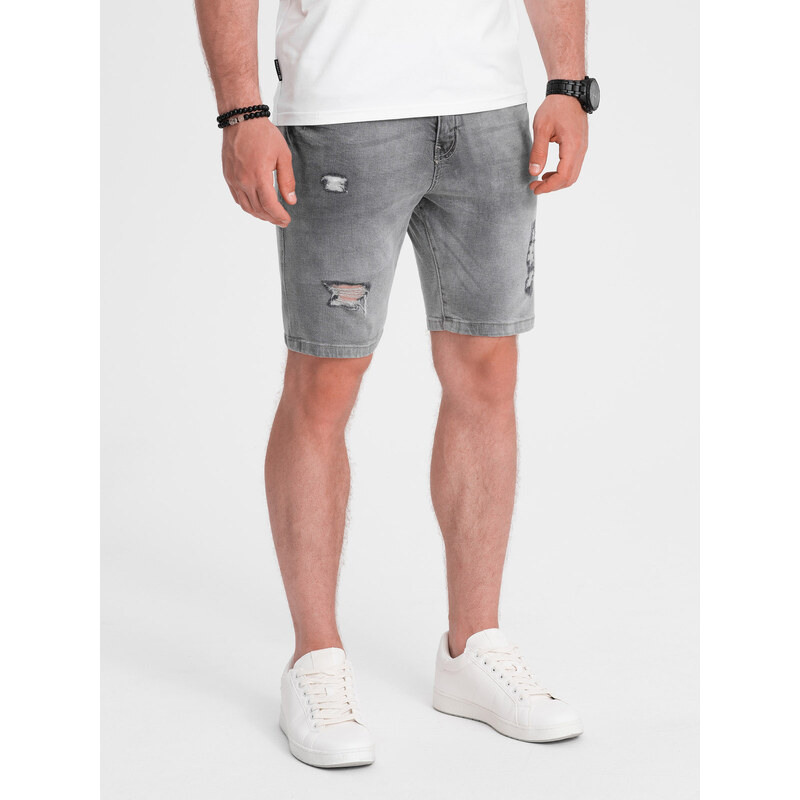 Ombre Mens denim short shorts with holes - gray 64928472