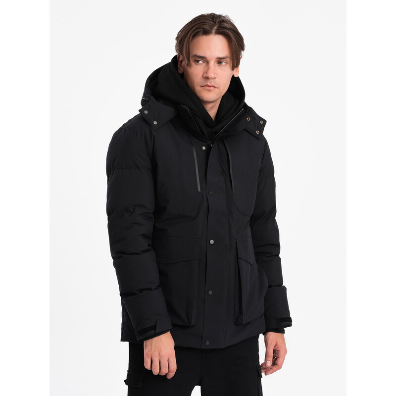 Ombre Mens winter jacket with detachable hood and cargo pockets - 50600830