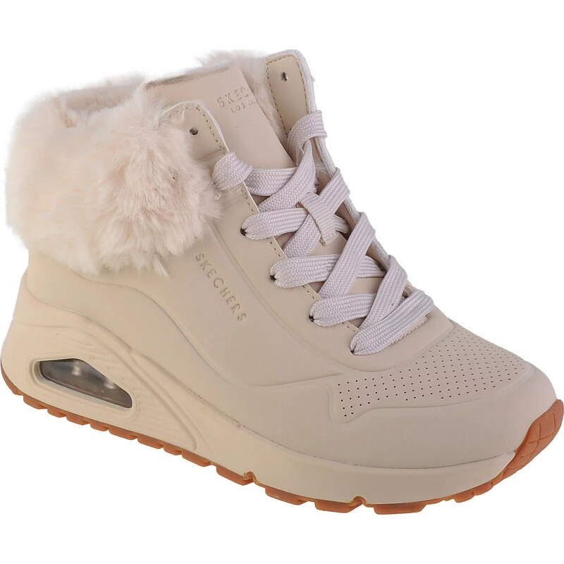 Béžové dievčenské členkové tenisky s kožúškom Skechers Uno - Fall Air 59080313