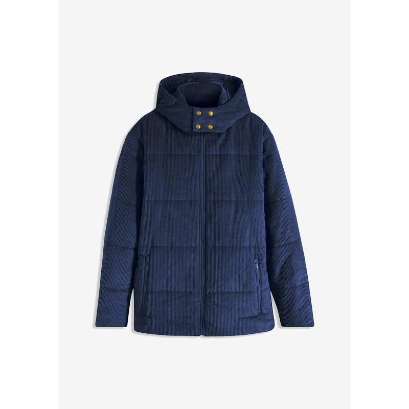 bonprix Kordová prešívaná bunda s odnímateľnou kapucňou, farba modrá 58487103