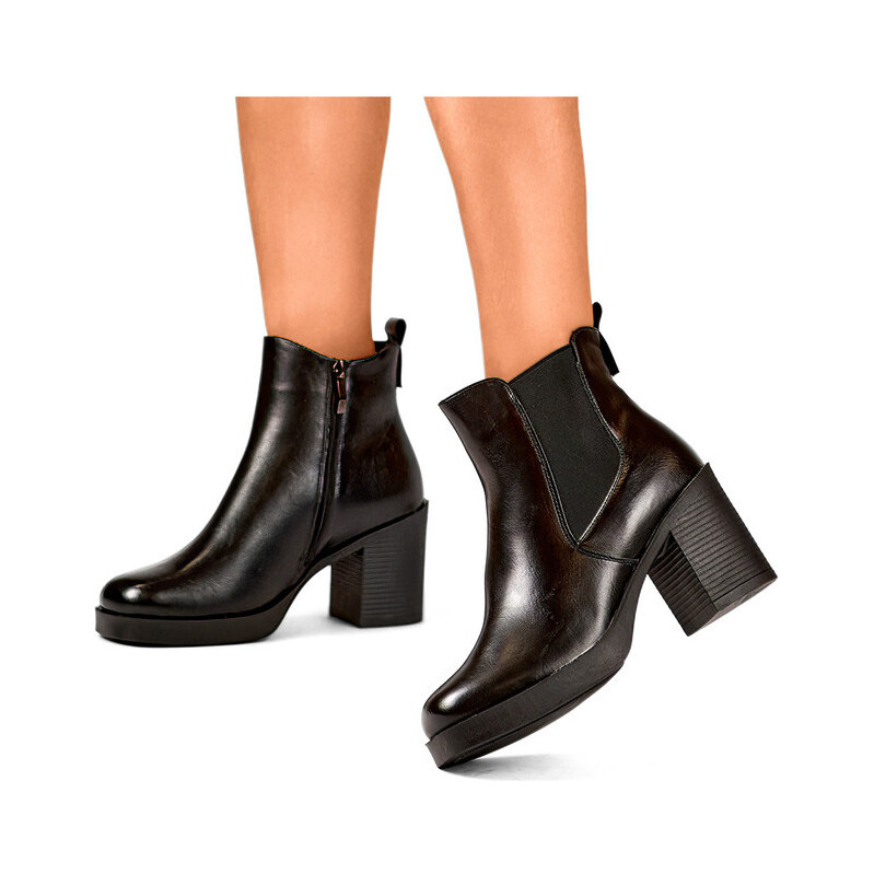 primohurt Čierne dámske členkové čižmy, klasické čierne kožené 60157834