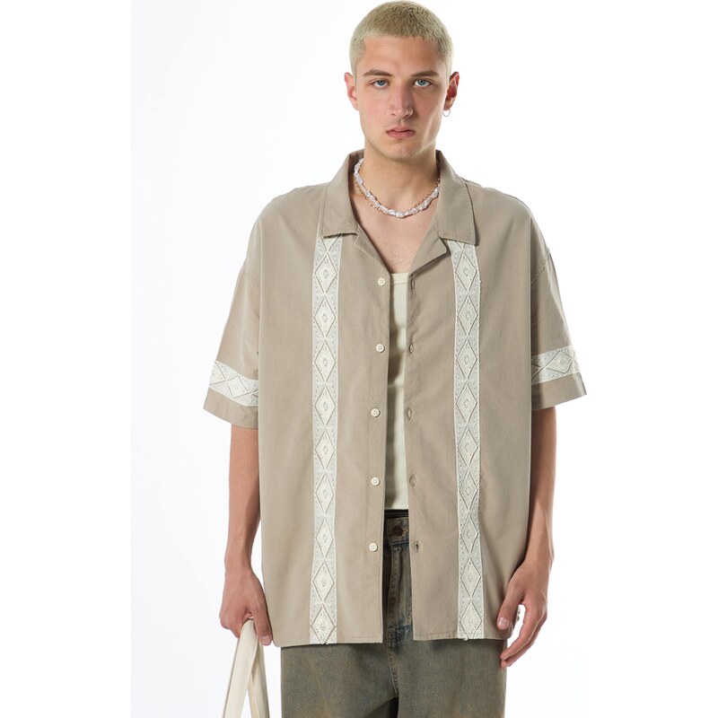 VAMOS CLO Košeľa béžová / šedobiela 60683146